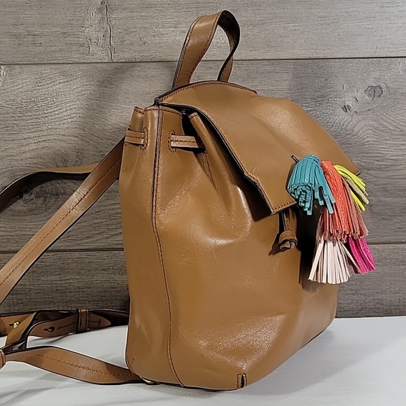 Rebecca Minkoff Tan Leather Backpack with Multicolor Tassels main image 14